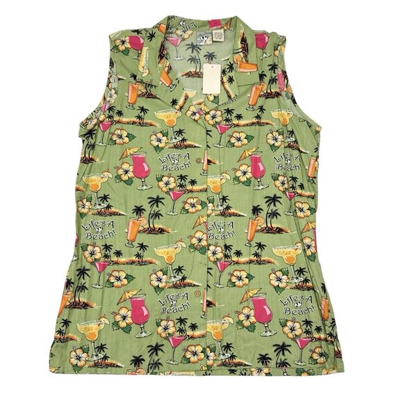 Vintage Big Dogs Hawaiian Top Women’s XL Margheritaville Lifes A Beach Vacation - Picture 1 of 9